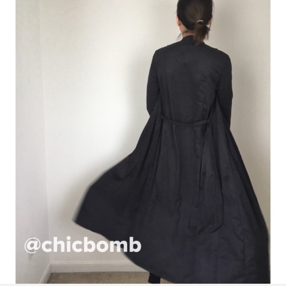 Best Seller Simone faux suede drape long duster. - Picture 3 of 6